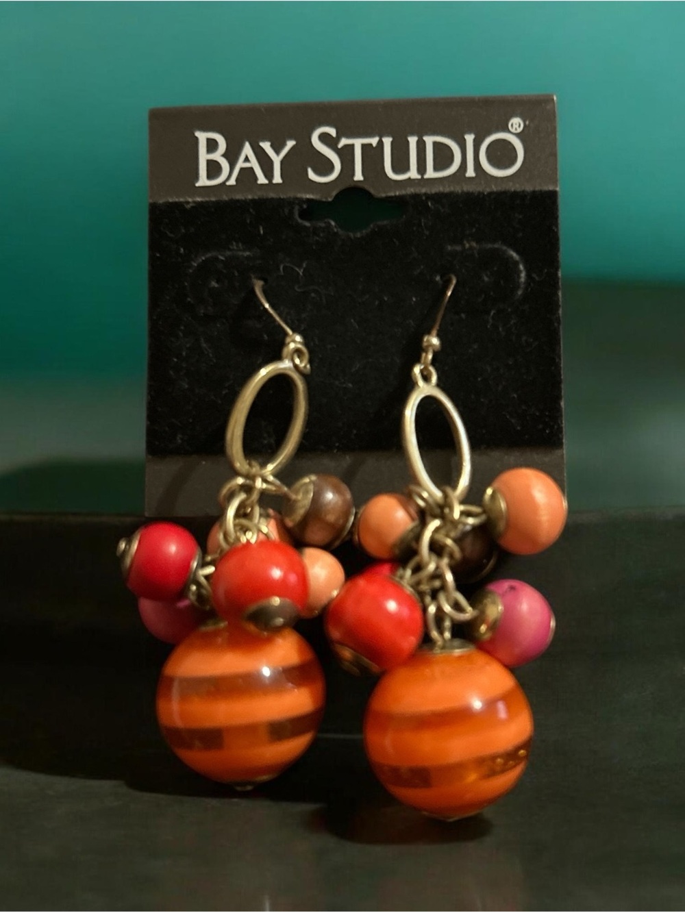 Bay Studio Orange and Pink Cluster Bead Dangle Earrings
